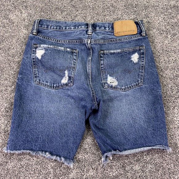 American Eagle Shorts Mens 30 Blue Distressed Denim Bermuda Cutoff Casual Ripped - Picture 2 of 7